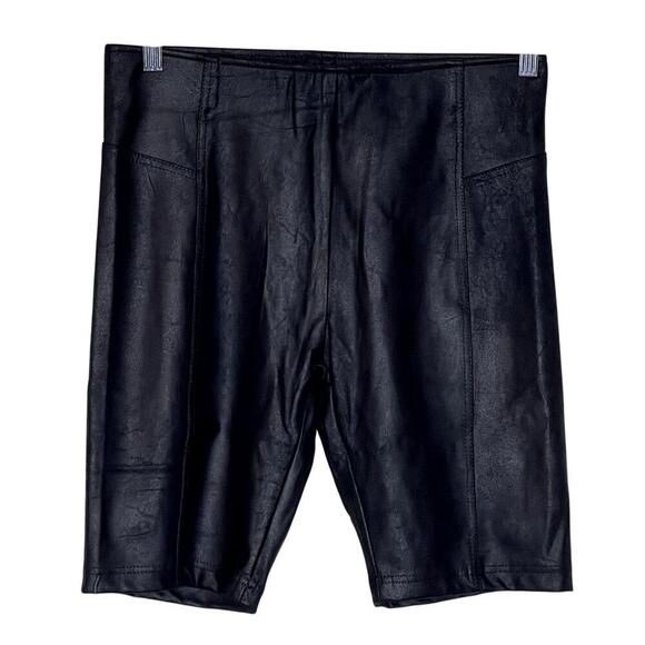 FREE PEOPLE BIKE SHORTS HEATWAVE FAUX SUEDE BLACK SIZE M NWOT - Picture 2 of 7